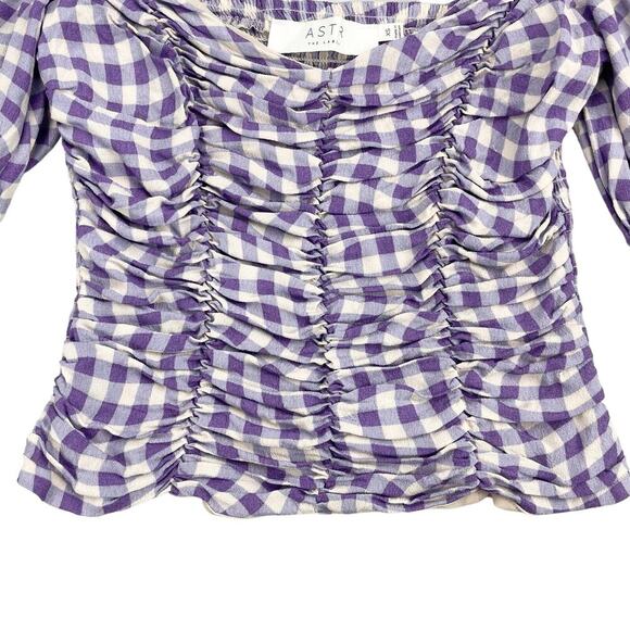 ASTR The Label Gingham Check Smocked Puff Sleeve Crop Top Sz XS - Picture 5 of 6